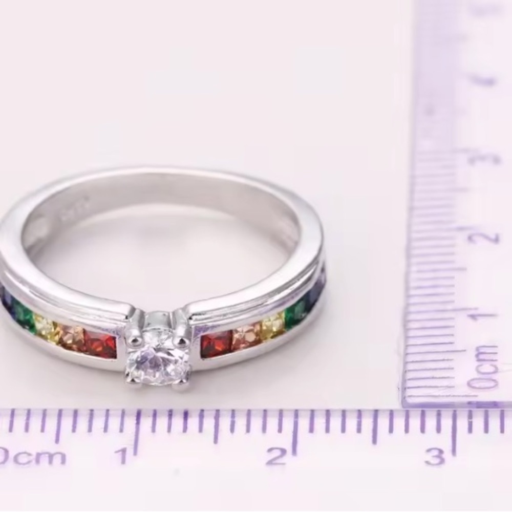 S925 Silver Rainbow Cubic Zircon Ring. - Picture 2 of 3